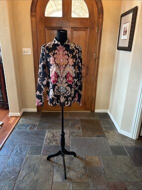 Source Unknown Black Floral Scroll Print Blouse